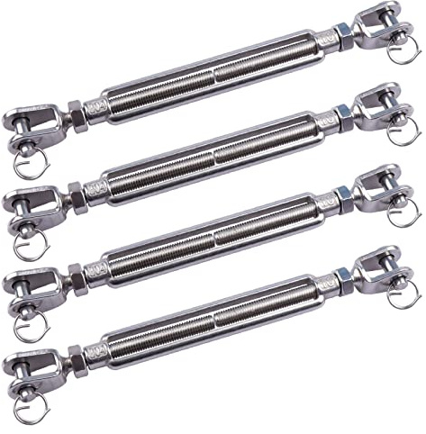 AOKOLL 3/8 Inch M10 Jaw & Jaw Turnbuckle for Cable Rope Tension, 304 Stainless Steel, 1200 lbs Load (4PCS)