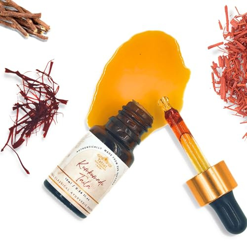 TATSAT - WELLNESS THROUGH AYURVEDA Autentiskt beredd Kumkumadi Taila med tjurdriven sesamolja och 23 Varnyakara örter (10 ml (10 ml (paket med 1)