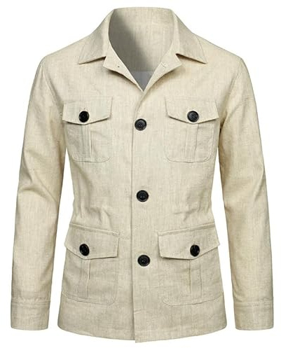 Veste Safari en Lin pour Homme Veste Safari Décontractée Légère Automne Safari Blazer Outwear Homme