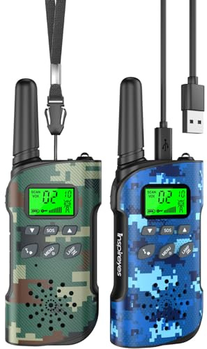 Inspireyes Walkie-Talkie Bambini Ricaricabili, 48 Ore di Orario di Lavoro, 3 Chilometri di Lungo Raggio, Regali di Compleanno per Ragazzi Ragazze, Giocattoli da Esterno per Bambini di 3-12 Anni