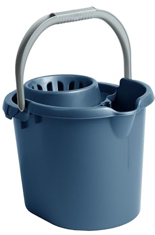 1 x Large 16L Litre Plastic Mop Bucket Cleaning Bucket with Detachable Wringer Carry Handle & Pouring Lip Bucket For Cleaning Floors School Office Restaurant Shop Commercial Use (Navy)