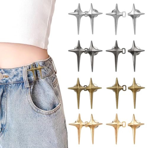8 Paare Jeans Knöpfen Stifte, Verstellbare Knöpfe Hosen Enger Machen, Abnehmbarer Stern Hosen Enger Machen Clip, Hosenbund Enger Machen, Waistclip, Jeans Knöpfe Ohne Nähen für Hosen, Jeans, Röcke