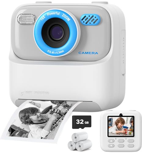 Macchina Fotografica Bambini Istantanea, 2,4 Pollici 1080P HD Digitali Fotocamera per Bambini con Scheda da 32 GB e 3 Rotoli di Carta da Stampa, Regalo Compleanno Natale per 3-12 Anni Ragazze Ragazzi