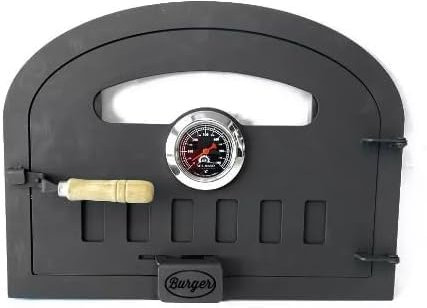 Puerta de horno de leña con vidrio (mediano), negro, chapa de acero - Sor pampa grill cod 23 (grande)