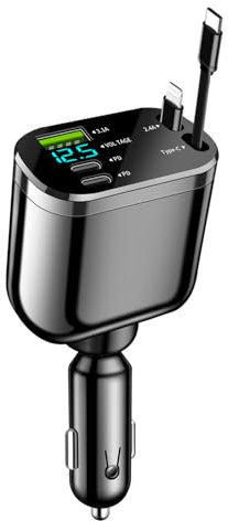 Wixzor Caricatore Auto USB C Auto 82W 5-in-1 con Retrattile PD 3.0 | Ricarica Rapida per iPhone 16 15 14 13 12 Pro Max, iPad, Galaxy S25 S24 Ultra, Tablet, GPS