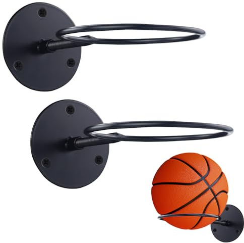 2 pezzi rack in metallo per pallacanestro, supporto da parete per palloni, porta palloni da muro, nero, per pallacanestro, calcio, pallavolo, scuola, palestra, ufficio