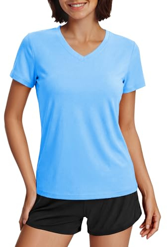MAGCOMSEN UV Shirt Damen Sportshirt Schwimmshirt Rashguard Activewear Sonnenschutz Surf Fitness Yoga Wasserfall Blau M