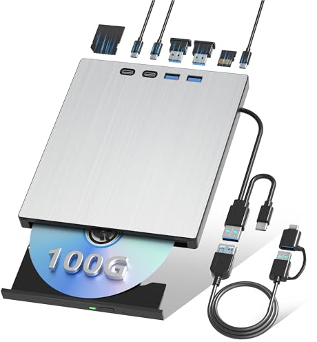 External Blu ray Drive for Laptop Blu Ray Burner External Blueray/dvd Drive for PC USB 3.0 Type-C Support 100G BD Disc Drives Portable Bluray DVD Player CD Reader Compatible with Windows Linux Mac OS