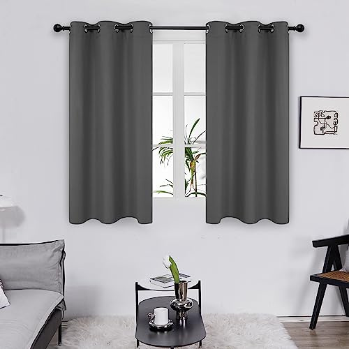 Deconovo Blackout Curtains Eyelet, Super Soft Thermal Insulated Noise Reduction Bedroom Curtains for Living Room, 38 x 63 Inch, Light Grey, 2 Panels