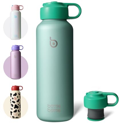 BOTTLE BOTTLE Gourde en acier inoxydable 600 ml – Bouteille isotherme pour boissons gazeuses, sans BPA, anti-fuite, avec poignée de transport, idéale pour l'eau gazeuse, le sport, l'école et les