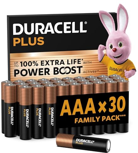 DURACELL Plus Piles AAA (Lot de 30) – Piles Alcalines 1,5 V–Durent Jusqu’à 100% Plus Longtemps grâce aux Actifs Power Boost–Fiable pour Vos Appareils du Quotidien–Emballage 0% Plastique– MN2400