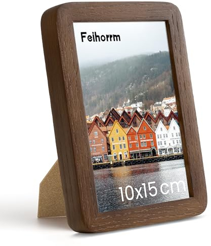 Feihorrm - Cornice portafoto, 10x15 cm, in quercia, con vetro temperato, in legno massiccio, adatta per esposizioni a parete e su tavolo (marrone scuro, 10 x 15 cm/ 1x)