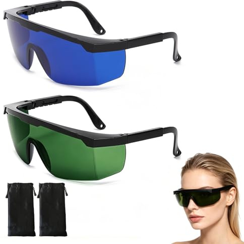 Larebidtex 2 unidades Gafas Laser Depilación - Unidades HPL/IPL/Luz Pulsada - Protección Ocular Eficaz y Cómoda, 1 de color verde + 1 azul
