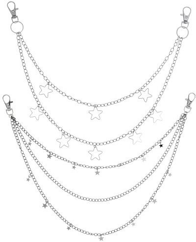 YBEATY Hip Hop Pants Chain Star Silver Y2k Jeans Belt Chains Cute Vintage Punk Chunky Trouser Pocket Keychains Goth Rock Layered Wallet Jewelry Accessories for Women Men Girls