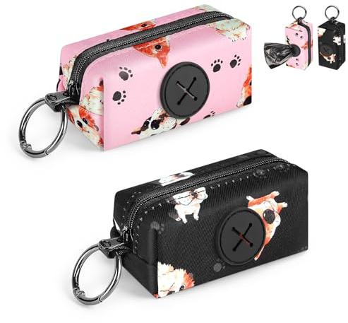2pcs Dispensador Bolsas Caca Perro Porta Bolsos para Excrementos de Perros Porta Bolsas de Excrementos de Tela Suave con Mosquetón Perro Accesorios para Pasear Correr Senderismo(Patas-rosa&azul)