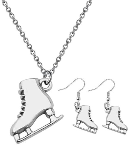 MAGICLULU 3 Pièces Collier et Boucles Oreilles Patins à Glace Argentés Bijoux Créatifs Sportifs Hiver pour Femmes Accessoires de Décoration de Cou Thème Patinage