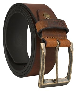 No Limits Cintura Uomo in Vera Pelle, Alta 4 cm, Accorciabile, Senza Cuicutre, Stile Sportivo Used Con Fibbia Ottone Invecchiato