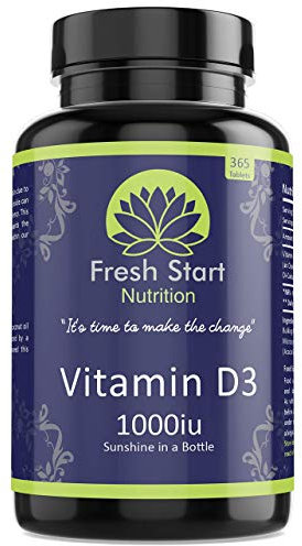 Vitamin D3 1000iu Tablets | 365 (1 Year Supply) Vegetarian Vitamin D Supplement Tiny Easy to Swallow Pills | VIT D as Cholecalciferol | Fresh Start Nutrition
