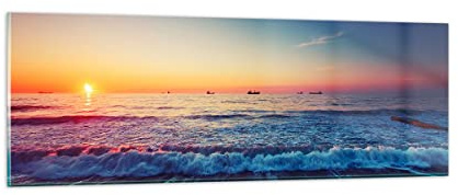 Quadro su Vetro mare spiaggia onda Stampe da Parete in Vetro 90x30cm Quadri Moderni Soggiorno Camera da Letto Cucina 1 pezzo Piccoli Decorazione Murale Wall Art Grafica Immagini GAB90x30-3613
