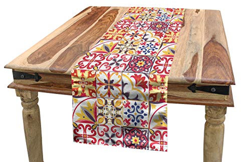 ABAKUHAUS marokkanisch Tischläufer, Italienisch inspiriertes Motiv, Esszimmer Küche Rechteckiger Dekorativer Tischläufer, 40 x 180 cm, Mehrfarbig