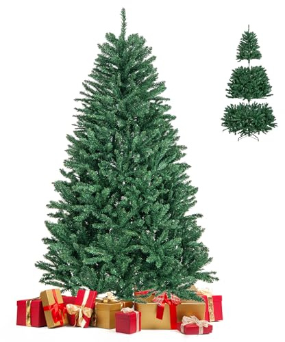 GOPLUS Sapin de Noel Artificiel 180CM, 1355 Branches Touffues en PVC, Socle en Métal, Montage Facile, Sapin de Noël Realiste pour Décoration Maison