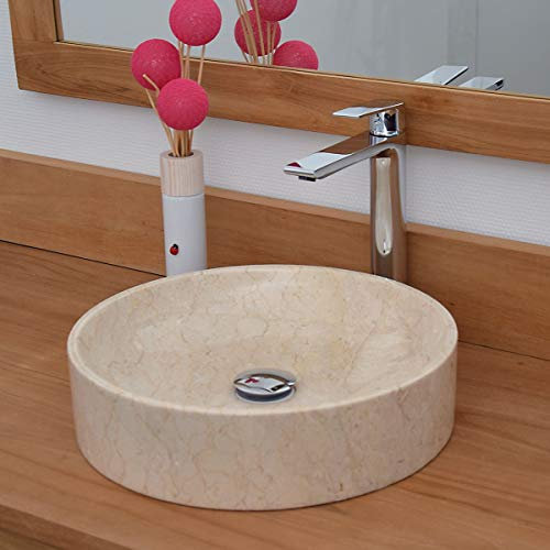 Océan Line Vasque ronde à poser en marbre crème, Irina 40×40×10 cm