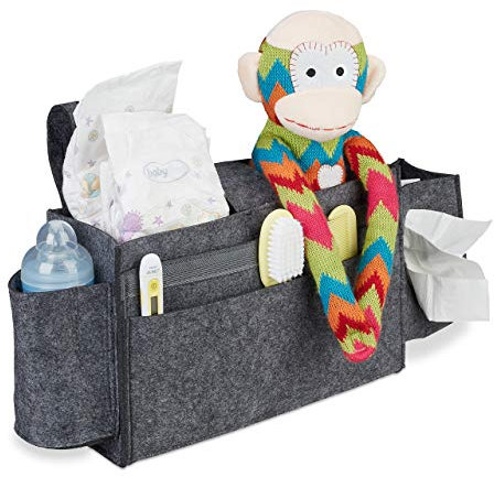 Relaxdays Sängväska loftsäng, 8 fack, baby & vårdsäng, filt sängorganisatör för upphängning, HBT 23 x 43 x 11 cm, mörkgrå