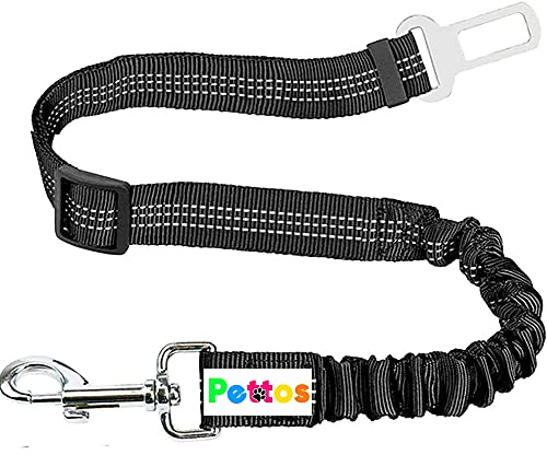 Petto™ Seat Belt for dogs with Anti shock Bungee Buffer One of Important Car Travel Accessories for Dogs Adjustible, Elastic (Black)