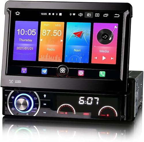 Erisin 7 Android 12 Single Din Detachable Car Stereo GPS DVD Player Sat Nav DAB+ Radio Touch Screen Bluetooth Built-in DSP CarPlay Android Auto 4G WiFi Mirror Link RDS DVR ADP2 SWC 32GB ROM