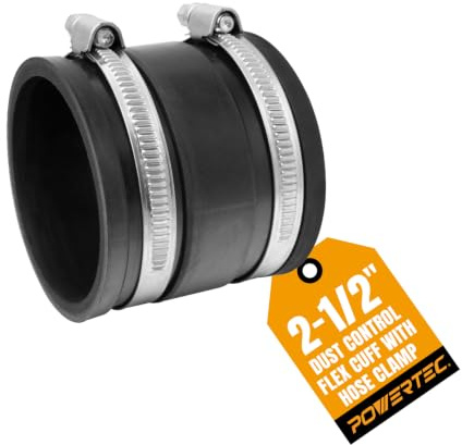 POWERTEC 70148V 2-1/2 Inch Dust Control Flex Cuff with Steel Hose Clamps, Hose Connector Rubber Cuff Coupler for Woodworking Dust Collection Fittings, Dust Collector Accessories & Machinery, 1pk