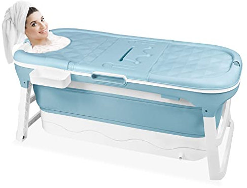 Froadp Faltbare Badewannen Erwachsene Mobile Babybadewannen mit Abdeckung & Ablagefläche & Handläufe Freistehend Klappbadewanne Tragbare Duschbadewanne für Badezimmer & Outdoor (148x60x53cm)