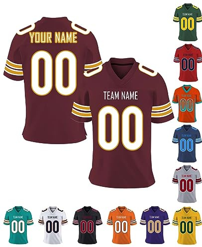 Personnalisé T-Shirt Sport Maillot de Football Américain Personnalisable avec Logo Prénom Homme Femme Enfant T-Shirts Manches Courtes à Séchage Rapide, S-7XL