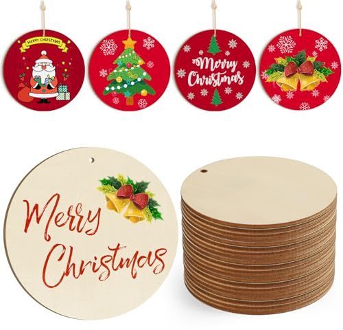 Sophena Wooden Christmas Tree Ornaments to Paint Thanksgiving Decoration Cutouts Unfinished 24PCS 3.5 x inches, DIY Blank Wood Discs Ornament for Home Crafts Hanging