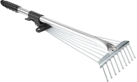 Kisangel Einziehbarer Gartenrechen Garten Rake Teleskopischer Zusammenklappbarer Rechen Landschaft Rechen Fächerbesen Laubharke Gartenrechen-Werkzeug Beetrechen Schwer Kind Laubrechen