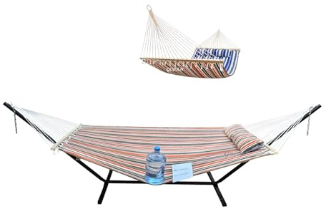 GOCAN Quilted Fabric Hammock with Stand and Spreader Bars, Safer and Stable, Quality Hammocks for Outdoor/Indoor Patio Yard, Double-Sided, Blue/Red