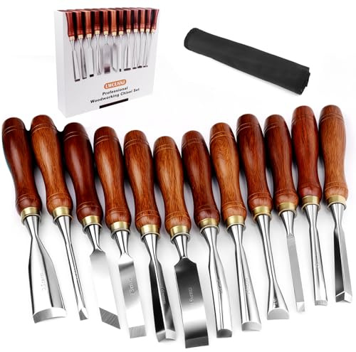 LWCUSNJ 12-Piece Wood Carving Chisel Set - CR-V 60 Steel Multi-Shape Edge Gouges Carving tool for Woodworking Beginners and Professionals with Storage Case