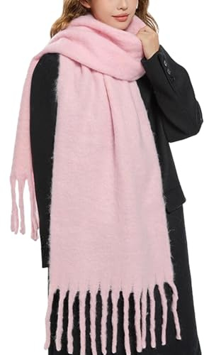 OUNIYA Large Chunky Scarf Oversized Fluffy Scarves Blanket Big Wool Thick Winter Warm, Pink, Large