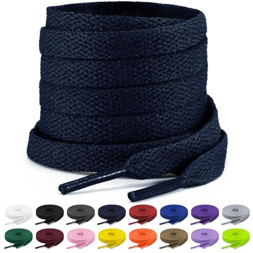 Shecret Lacci Scarpe, 2 Paia Lacci Piatti per Sneakers, Lacci e Stringhe Sportivi Piatti da 8mm Per Scarpe da Ginnastica, Corsa, Adulti, Bambini, Poliestere (Blu marino, 130 cm - 2 Paar)
