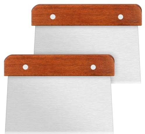 Vicloon Coupe Pâte Boulangerie 2PCS Corne Patisserie Manche en Bois Spatule Cuisine Raclette avec Mesure Ustensiles de Spatule Cuisine Inox Ramasse Légumes Cuisine pour Couper Pâte et Légumes