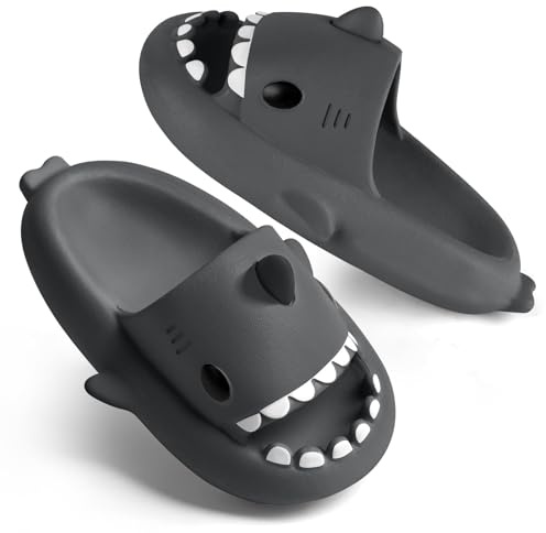 flintronic Claquettes Requin Femme Homme, Pantoufles de Requin Adulte, Chausson Requin, Pantoufles de Bain Antidérapantes, Pantoufle Requin pour Maison Piscine et Plage Confortable, Gris Foncé