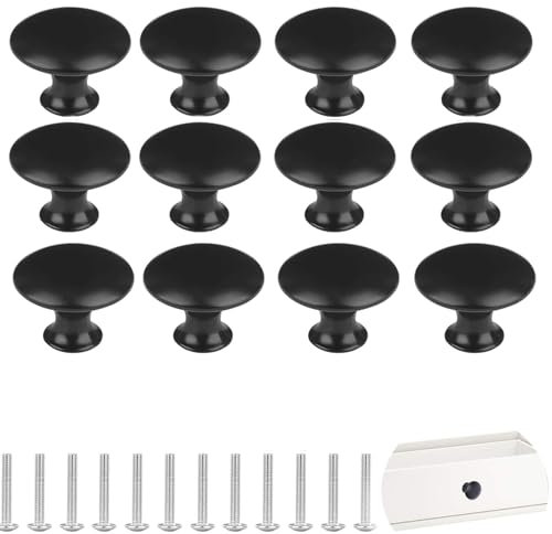Negro Pomos y Tiradores,12 PcsTiradores Muebles de Tamaño de Gabinete Perillas,Baño Pomos y TtiradoresTiradores Pomos Cocina para Cajones Redondos,Manijas de Puertas para Dormitorio Cocina Baño