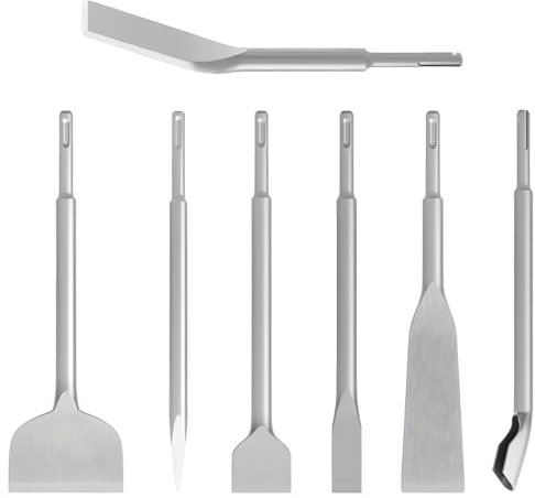 YOUNTHYE 7Pcs SDS Plus Chisel Set, Including Tile, Grooving, Scraping, Flat, Point, Scaling, and Angled Chisels for Impact and Rotary Hammers