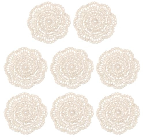 QUARKZMAN 8 Stück Häkeldeckchen Untersetzer, Spitze runde handgemachte Untersetzer mit Blumenmuster für Hochzeitsfeier Dekoration (Beige)