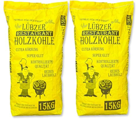 30 kg (2 x 15 kg) Restaurantholzkohle Lübzer Premium Holzkohle große Stücke Grillkohle Grillholzkohle Kohle Steakhouse Charcoal für Holzkohlegrill für Grill, Smoker, Dutch Oven | Energie Kienbacher