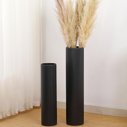 KAYLETIN Grands vases de Sol, Lot de 2, Grand Vase à Fleurs pour Herbe de la Pampa, Vase en métal Noir pour Salon, entrée, Bureau, Salle à Manger, Chambre, cheminée, Coin Maison
