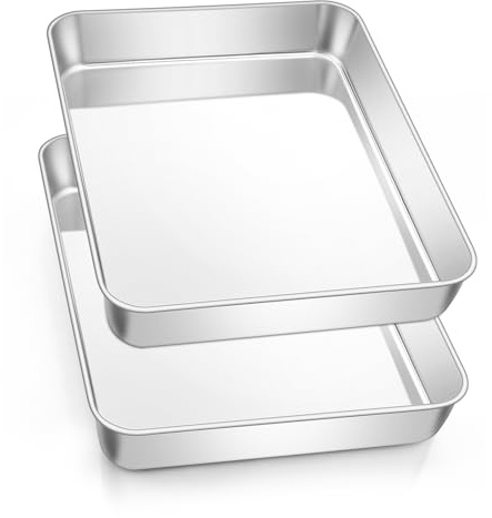 Leonyo Rectangular Cake Pan for Baking, 10.5 x 8 x 2 Inch Stainless Steel Baking Sheet Tray, Deep Lasagna Pan for Toaster Oven, Focaccia, Fish, Chicken, Casserole Dish