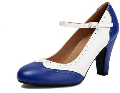 graceretro Chaussures Mary Jane Wingtip Rockability Oxford - Deux tons - Bout rond - Vintage des années 1950 - Sangle de cheville - Chaussures victoriennes rétro des années 1920, bleu, 40 EU