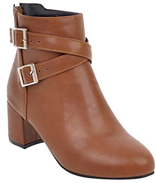 2026 Botines Mujer Invierno Mujeres Tacón Grueso Botas Cortas Hebilla De Cinturón Tacón Medio Cremallera Lateral Botas de Mujer, marrón, 38 EU
