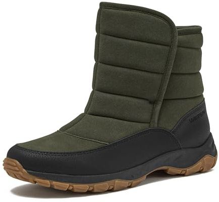 Lands' End Expedition Quilted Slip On Mens Snow Boots Insulated Winter Boots for Men Waterproof with Hook & Loop Closure, Medium or Wide Width Winter Shoes Size 8 to 13 - Dark Green, 9 Wide