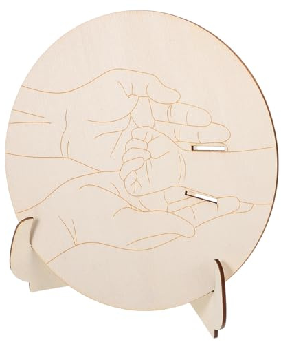 NOLITOY Letrero Grabado de Madera para Recién Nacido con Soporte para Pulsera de Hospital, Placa Redonda Conmemorativa para Ocasiones Obsequios y Fiestas de Recién Nacidos
